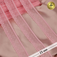 Кружево-стрейч KRUZHEVO арт.TBY.8028 шир.25мм цв.F134 розовый уп.50м