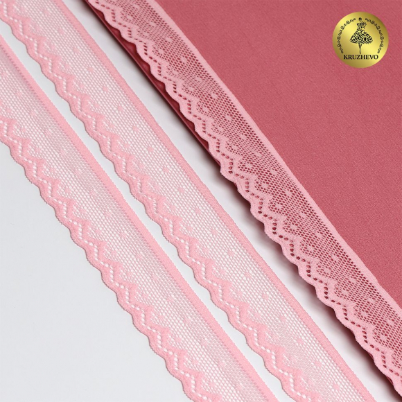 Кружево-стрейч KRUZHEVO арт.TBY.8028 шир.25мм цв.F134 розовый уп.50м
