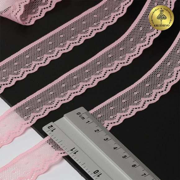 Кружево-стрейч KRUZHEVO арт.TBY.8028 шир.25мм цв.F134 розовый уп.50м