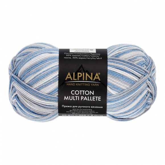 Пряжа ALPINA COTTON MULTI PALLETE (50% хлопок, 50% акрил) 10х50г/205м цв.01 белый-св.серый-джинсовый