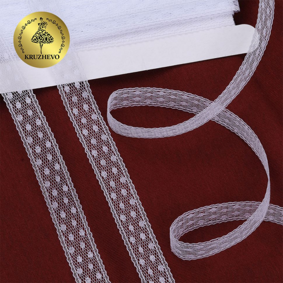Кружево-трикотаж KRUZHEVO арт.TBY 1662 шир.15мм цв.01 белый, уп.27,4м