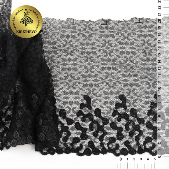 Кружево вышивка на сетке KRUZHEVO арт.TBY.OG48 шир.205мм цв.черный, левая уп.6м