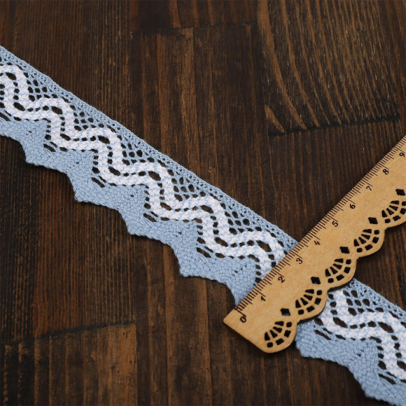 Кружево хлопковое KRUZHEVO 37 мм TR.K-108122 цв.02 голубой с белым уп.5м