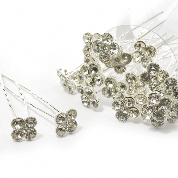 Шпильки арт.AVSH004 со стразами цв.серебро 7 см уп.20 шт