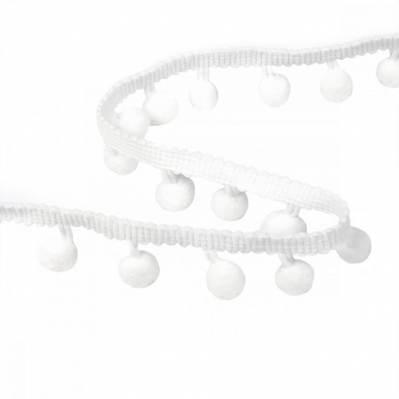 Тесьма с помпонами цв.F101 белый арт.TBY-LC-20 шир.15-20мм уп.10м