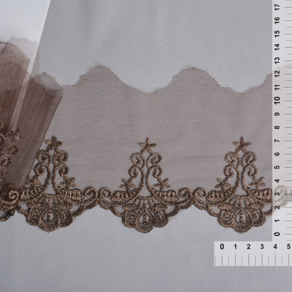 Кружево на сетке арт.TBY.HTEX.19.2 шир.130мм цв.1 коричневый уп.27,4м