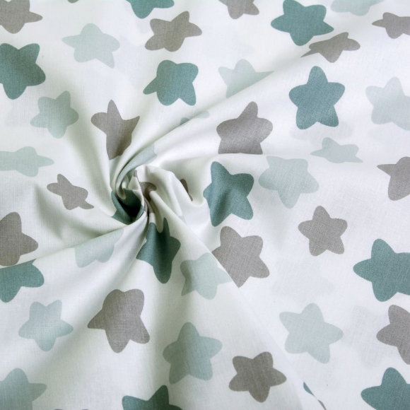 Ткань ранфорс Звезды, арт.WH 4898-v18, 130г/м?,100% хлопок, шир.240см, цв.белый/мята, рул.30м