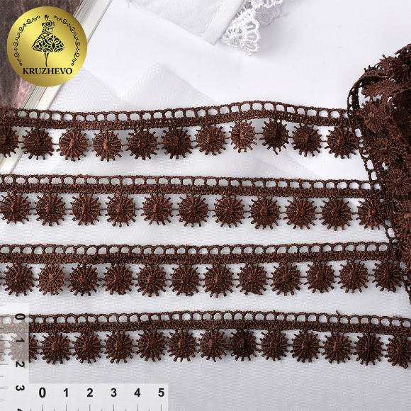Кружево гипюр KRUZHEVO арт.TR.8GB0730 шир.20мм цв.07 коричневый, уп.9м