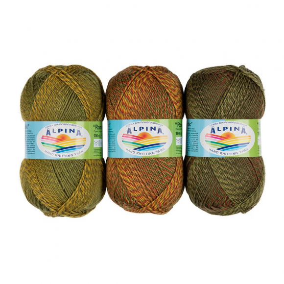 Пряжа ALPINA ROMANTIC (100% шерсть) 5х100г/300м цв.11 зеленый-желтый-коричневый Пряжа ALPINA ROMANTIC (100% шерсть) 5х100г/300м цв.11 зеленый-желтый-коричневый