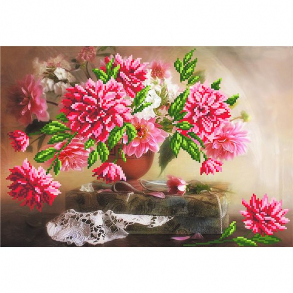 Рисунок на шелке МАТРЕНИН ПОСАД арт.37х49 - 4048 Георгины