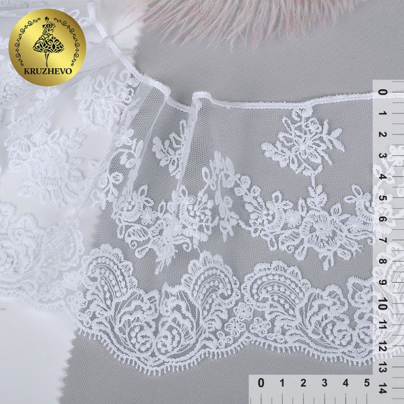 Кружево на жесткой сетке матовая нить арт.TBY.BL.40466 шир.130мм цв.12 белый уп.2,5 м Кружево на жесткой сетке матовая нить арт.TBY.BL.40466 шир.130мм цв.12 белый уп.2,5 м