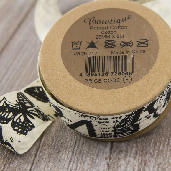 85549_Лента хлопковая на картонной мини-катушке "Бабочки"