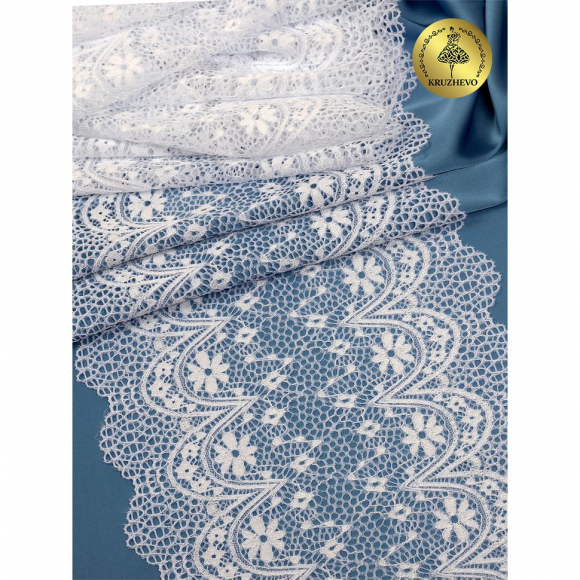 Кружево-стрейч KRUZHEVO арт.TBY 8013 шир.220мм цв.01 белый уп.3 м