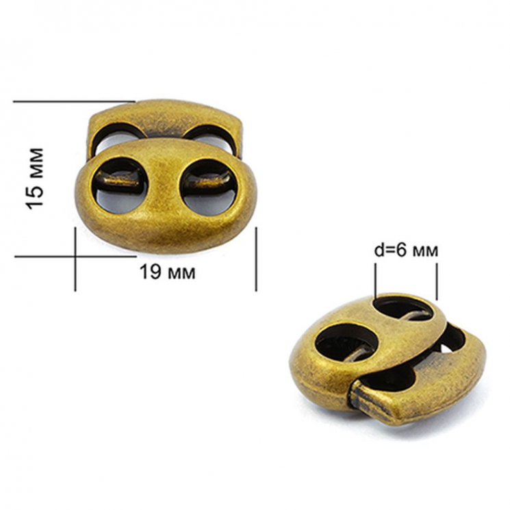 Фиксатор для шнура металл TBY OR.0305-5353 (17х19мм) цв. бронза уп. 100шт