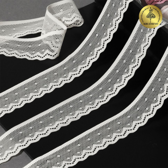 Кружево-стрейч KRUZHEVO арт.TBY.8028 шир.25мм цв.F102 молочный уп.50м