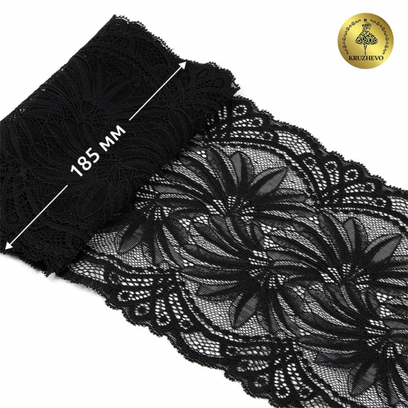 Кружево-стрейч KRUZHEVO арт.TBY.40039 шир.185мм цв.черный уп.25м