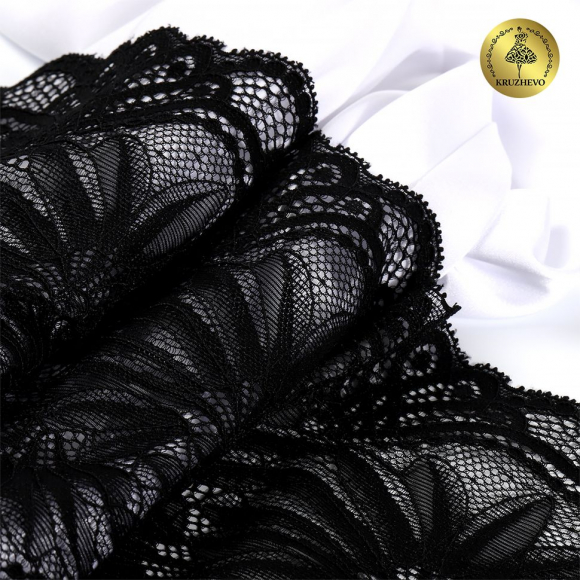 Кружево-стрейч KRUZHEVO арт.TBY.40039 шир.185мм цв.черный уп.25м