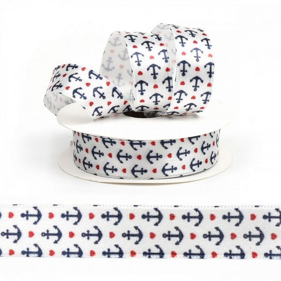 Лента атласная с рисунком арт.VB.2007 шир. 20мм цв.белый уп.10м Лента атласная с рисунком арт.VB.2007 шир. 20мм цв.белый уп.10м