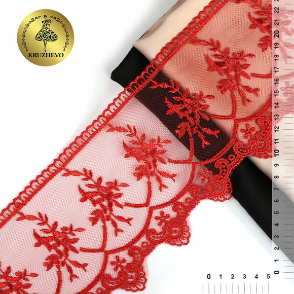 Кружево на жесткой сетке Exclusive арт.TBY 2L476A шир.125мм цв.R6715 красный уп.13,71м