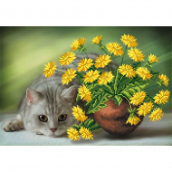 Рисунок на шелке МАТРЕНИН ПОСАД арт.37х49 - 4154 Котик и одуванчик