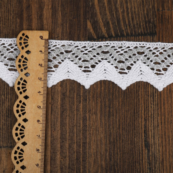 Кружево хлопковое KRUZHEVO 37 мм TR.K-108122 цв.01 белый с серым уп.5м