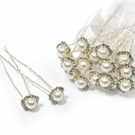 Шпильки арт.AVSH005 с бусинами и стразами цв.белый 7 см уп.20 шт