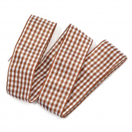 Лента тканевая с рисунком Клетка арт.TBY.LDTK2413 шир.25мм цв.коричневый/белый уп.20м