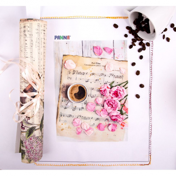 Набор для вышивания PANNA Живая картина арт. JK-2115 Розы на нотах 16,5х23,5 см