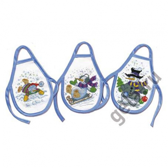 Набор для вышивания МАРЬЯ ИСКУСНИЦА арт.12.001.01 Фартучки на бутылки Снеговики, по рисунку О. Куреевой 12х17 см