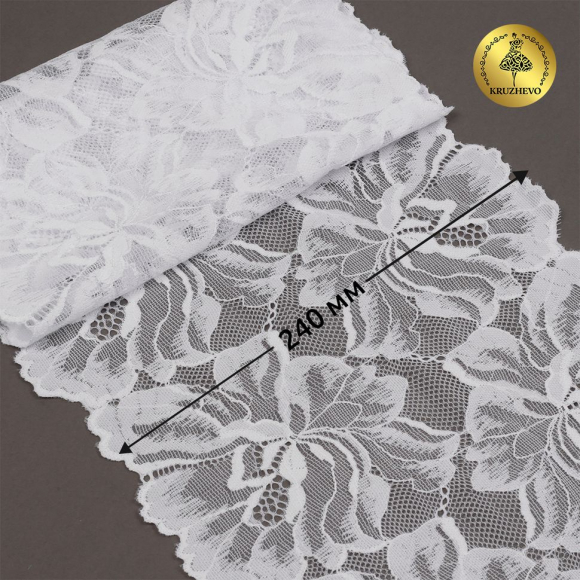Кружево-стрейч KRUZHEVO арт.TBY.8038 шир.240мм цв.01 белый уп.10м