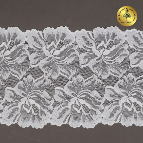 Кружево-стрейч KRUZHEVO арт.TBY.8038 шир.240мм цв.01 белый уп.10м