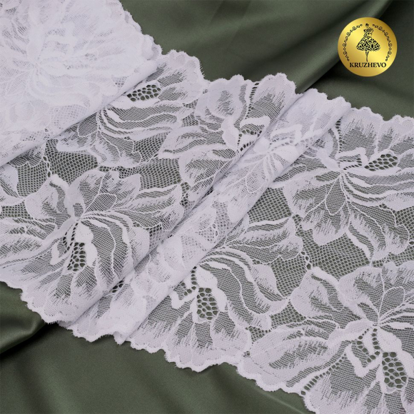 Кружево-стрейч KRUZHEVO арт.TBY.8038 шир.240мм цв.01 белый уп.10м