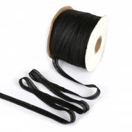 Лента нитепрошивная клеевая по косой с тесьмой по центру 12мм цв.черный арт.LNK-12T рул.100м