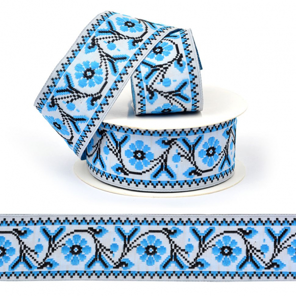 Лента (тесьма) жаккардовая арт.VB.207357 шир. 35мм цв.синий уп.10 м Лента (тесьма) жаккардовая арт.VB.207357 шир. 35мм цв.синий уп.10 м