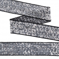 Тесьма с пайетками TBY на сетке арт. TDF05012 шир.50мм цв.черный+серебро уп.13,7м