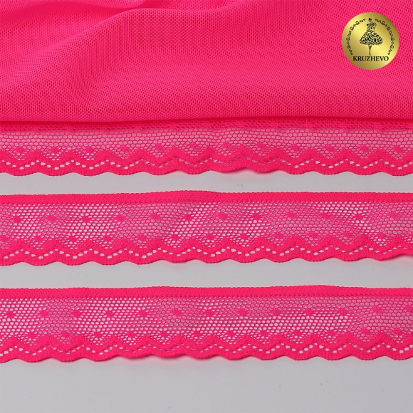 Кружево-стрейч KRUZHEVO арт.TBY.8028 шир.25мм цв.A1402 розовый неон уп.50м