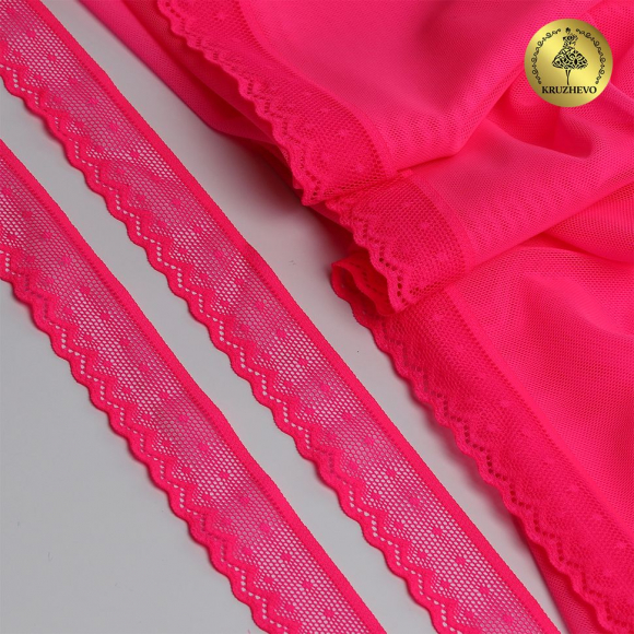 Кружево-стрейч KRUZHEVO арт.TBY.8028 шир.25мм цв.A1402 розовый неон уп.50м