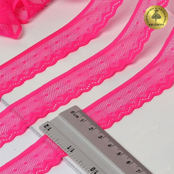 Кружево-стрейч KRUZHEVO арт.TBY.8028 шир.25мм цв.A1402 розовый неон уп.50м