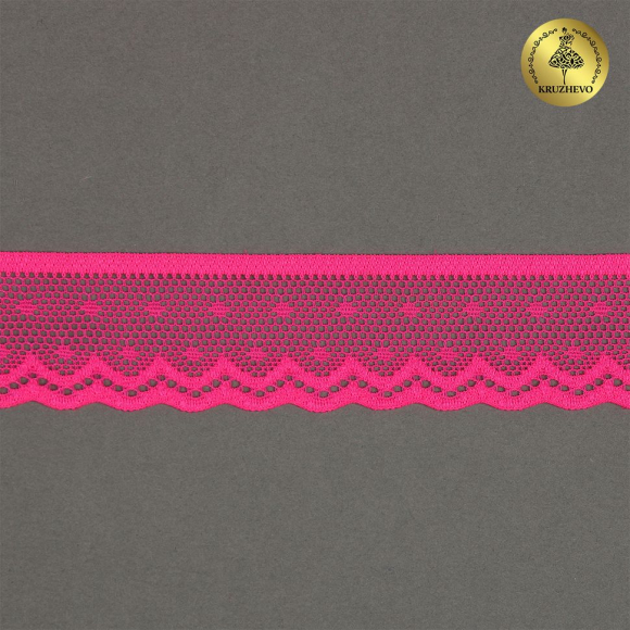 Кружево-стрейч KRUZHEVO арт.TBY.8028 шир.25мм цв.A1402 розовый неон уп.50м