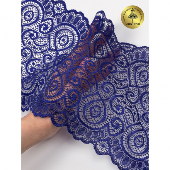 Кружево-стрейч KRUZHEVO арт.TBY.L1351 шир.180мм цв.223 синий ультрамарин уп.25м Кружево-стрейч KRUZHEVO арт.TBY.L1351 шир.180мм цв.223 синий ультрамарин уп.25м
