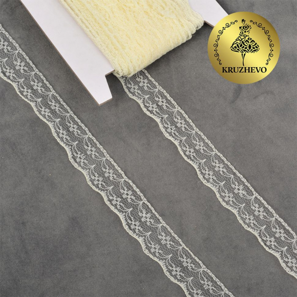 Кружево-трикотаж KRUZHEVO арт.TBY 1663 шир.20мм цв.02 молочный, уп.27,4м