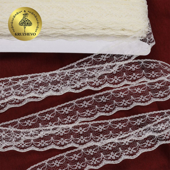 Кружево-трикотаж KRUZHEVO арт.TBY 1663 шир.20мм цв.02 молочный, уп.27,4м
