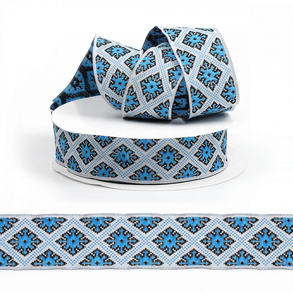 Лента (тесьма) жаккардовая арт.VB.25985B шир. 25мм цв.голубой уп.10м