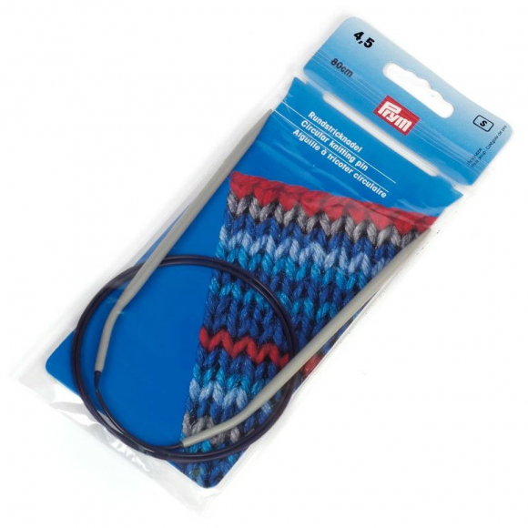 211279 PRYM Спицы круговые для вязания с гибкой фиолетовой леской 4,5мм 80см алюминий уп.1шт