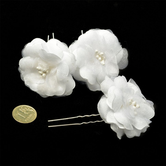 Шпильки арт.AVSH007 с цветком цв.белый 7 см уп.120 шт