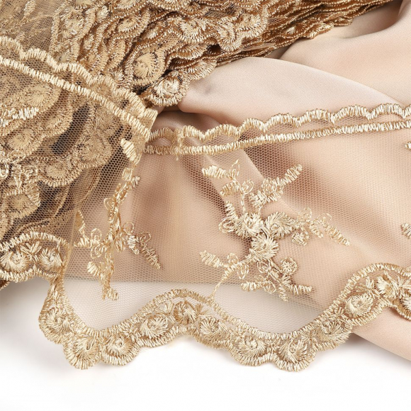 Кружево на жесткой сетке Exclusive арт.TBY 3BS824K шир.85мм цв.N6115 золотисто-бежевый уп.13,71м