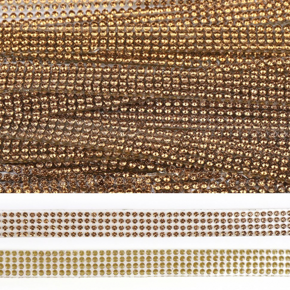 Тесьма термоклеевая со стразами TBYS810 шир.10мм цв. золото  уп. 9,14 м