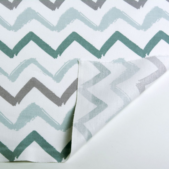 Ткань ранфорс Зиг-заг, арт.WH 3668-v18, 130г/м?,100% хлопок, шир.240см, цв.белый/мята, рул.30м