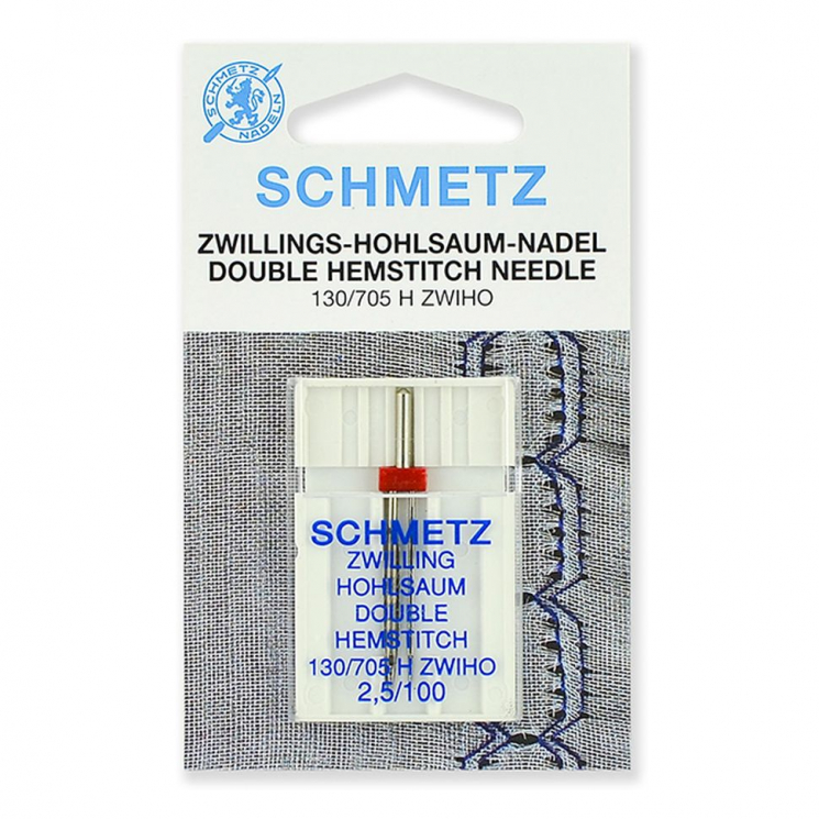 Иглы для бытовых швейных машин Schmetz для мережки двойные 130/705H ZWIHO № 100/2.5, уп.2 иглы