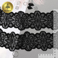 Кружево-стрейч KRUZHEVO арт.TBY.8027 шир.75мм цв.02 черный уп.25м